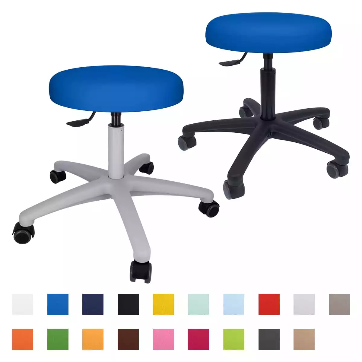 Tabouret roulant pivotant avec piétement en plastique
