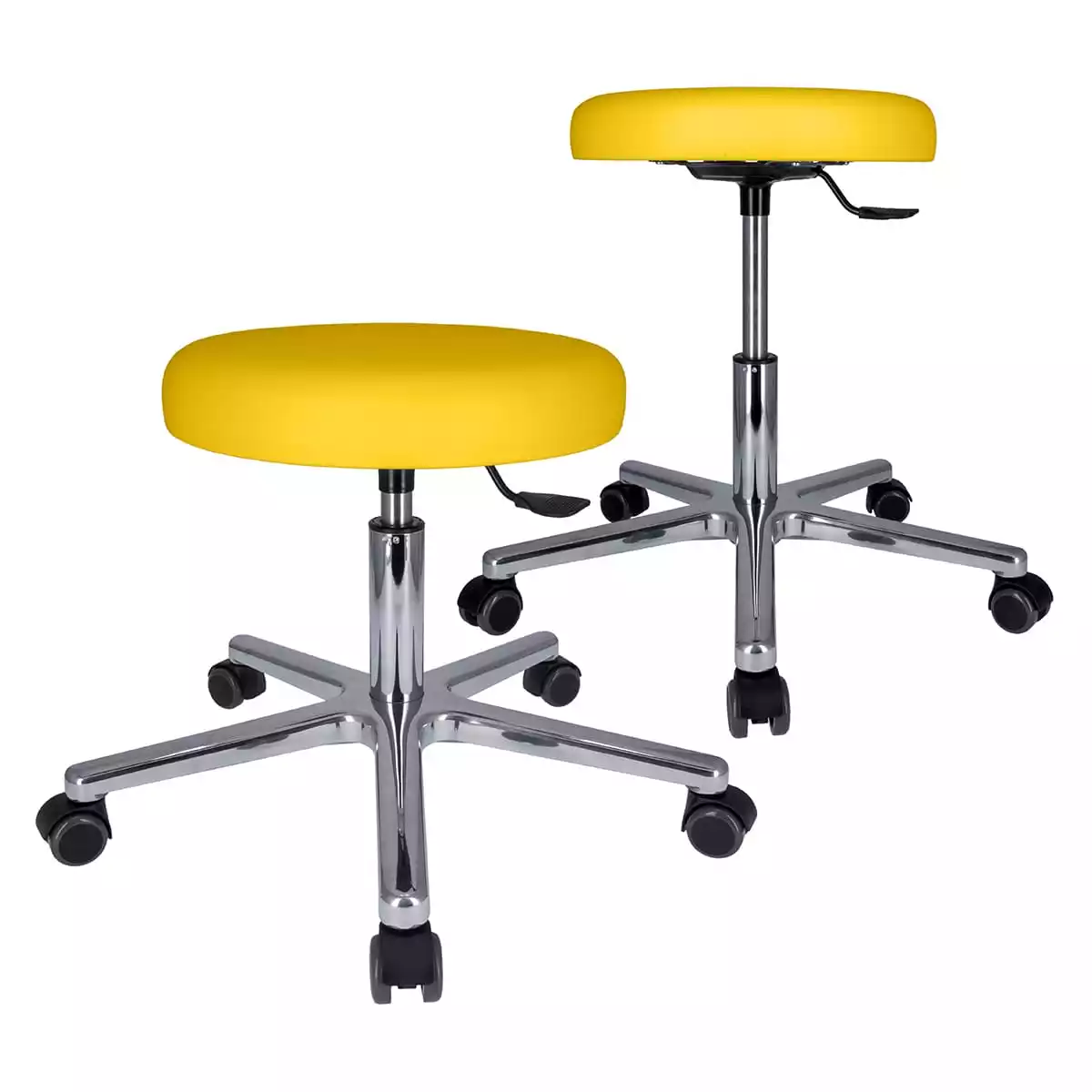 Tabouret à roulettes pivotant avec piétement en aluminium Tabouret à roulettes pivotant avec piétement en aluminium