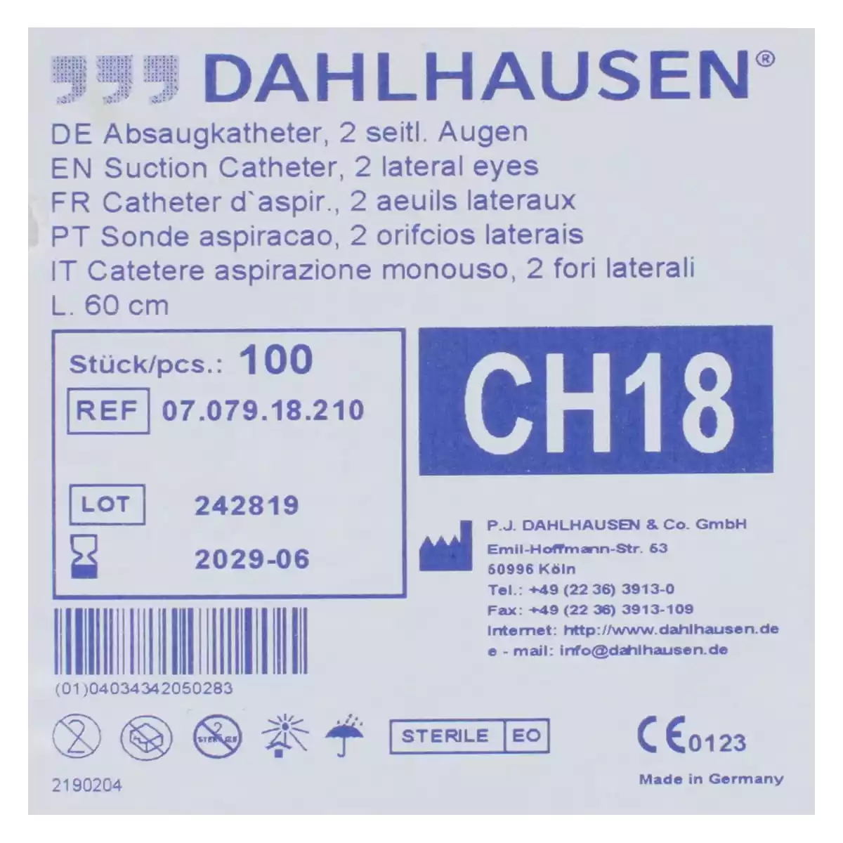  Cathéter d’aspiration standard 60 cm