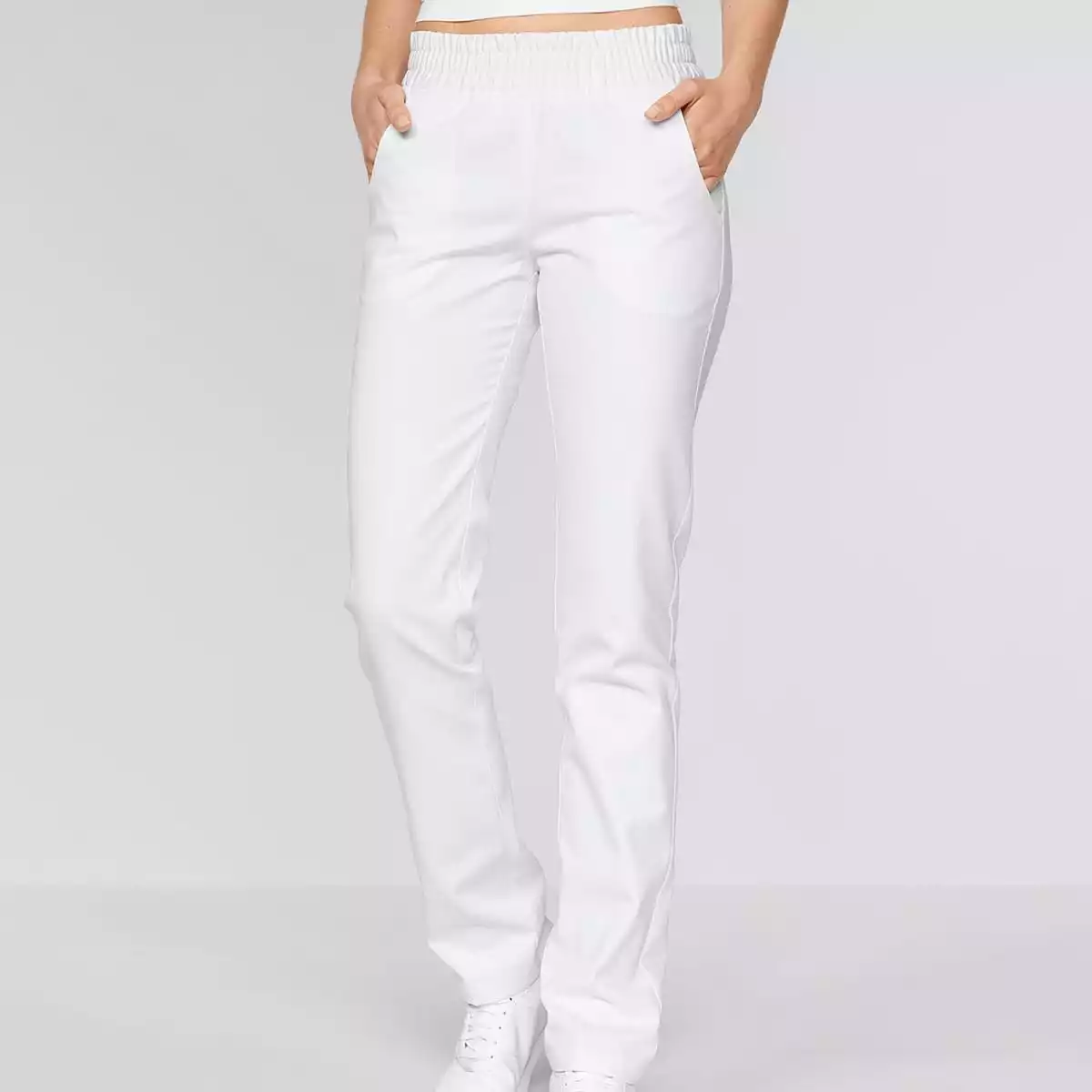  Pantalon blanc à taille élastique pour femme